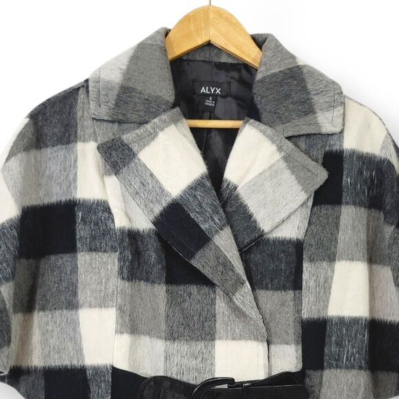 ALYX Wool Blend Buffalo Plaid Belted Capelet Cape Jacket in Black Size Small - Picture 4 of 13